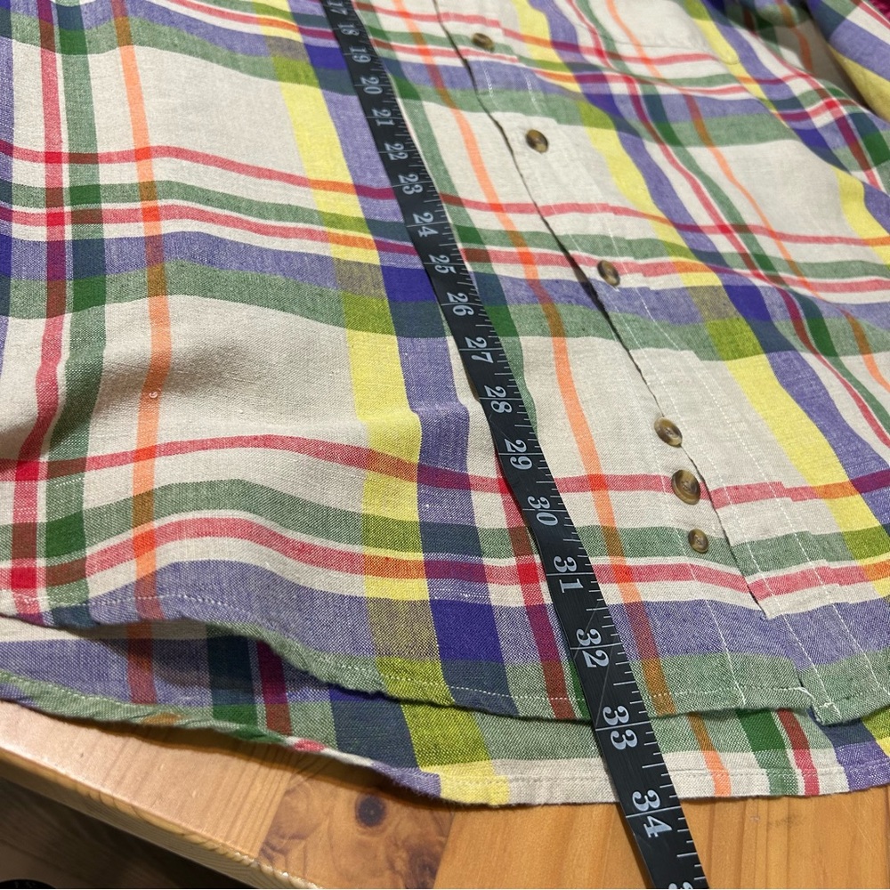 EDDIE BAUER Linen Blend Button Down Shirt Plaid Colorful Crisp Sz XXL Regular - Picture 12 of 13